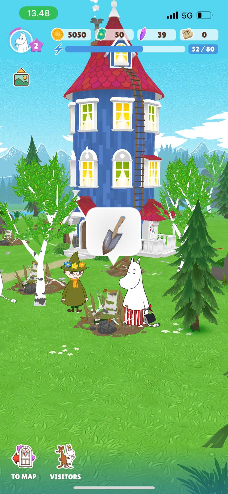 Early tutorial valley with Moominhouse and initial restoration task