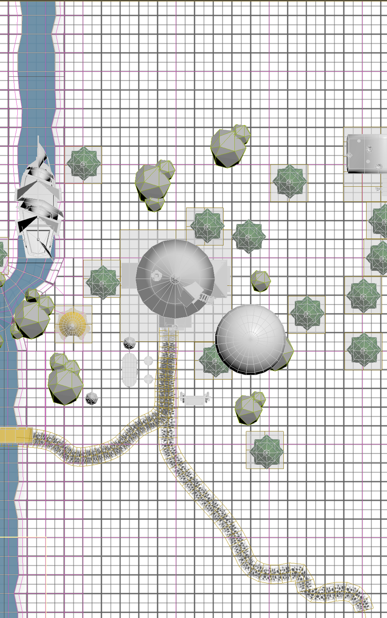 Gray-boxed prototype world layout