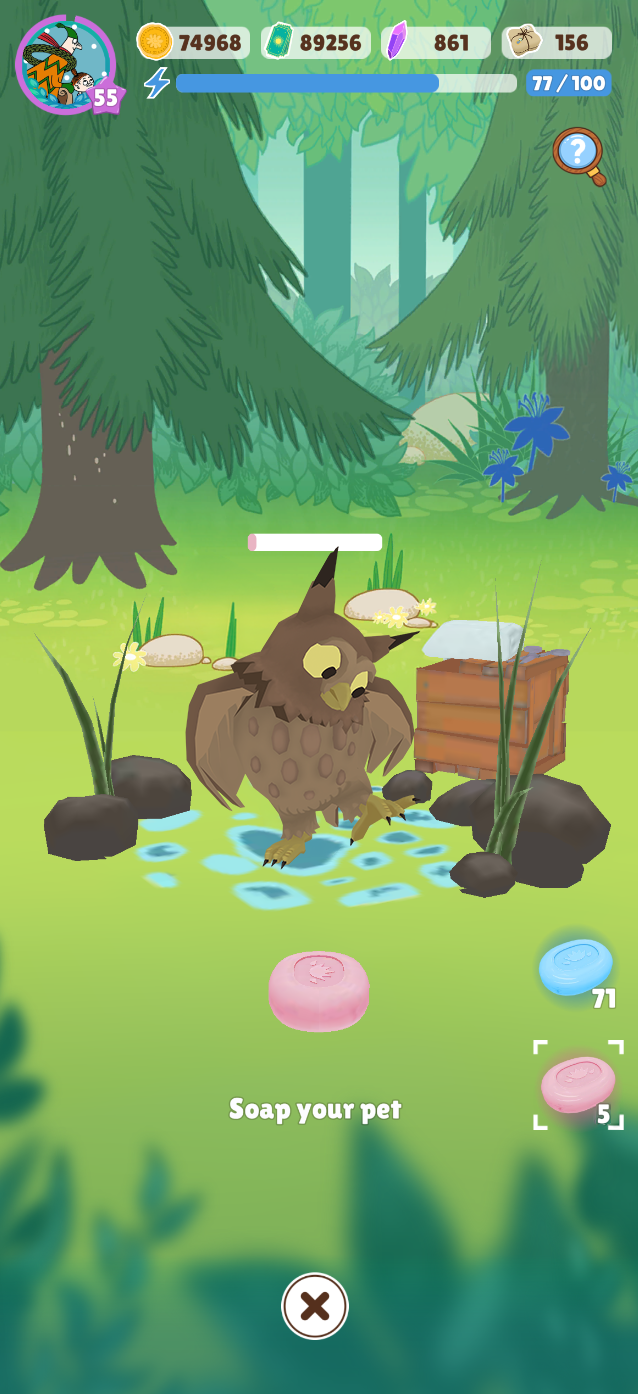 Pet grooming interaction screen