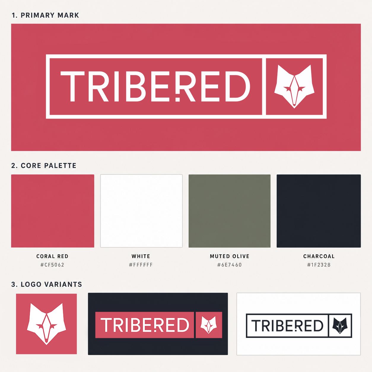 TribeRed fox logo and coral brand identity