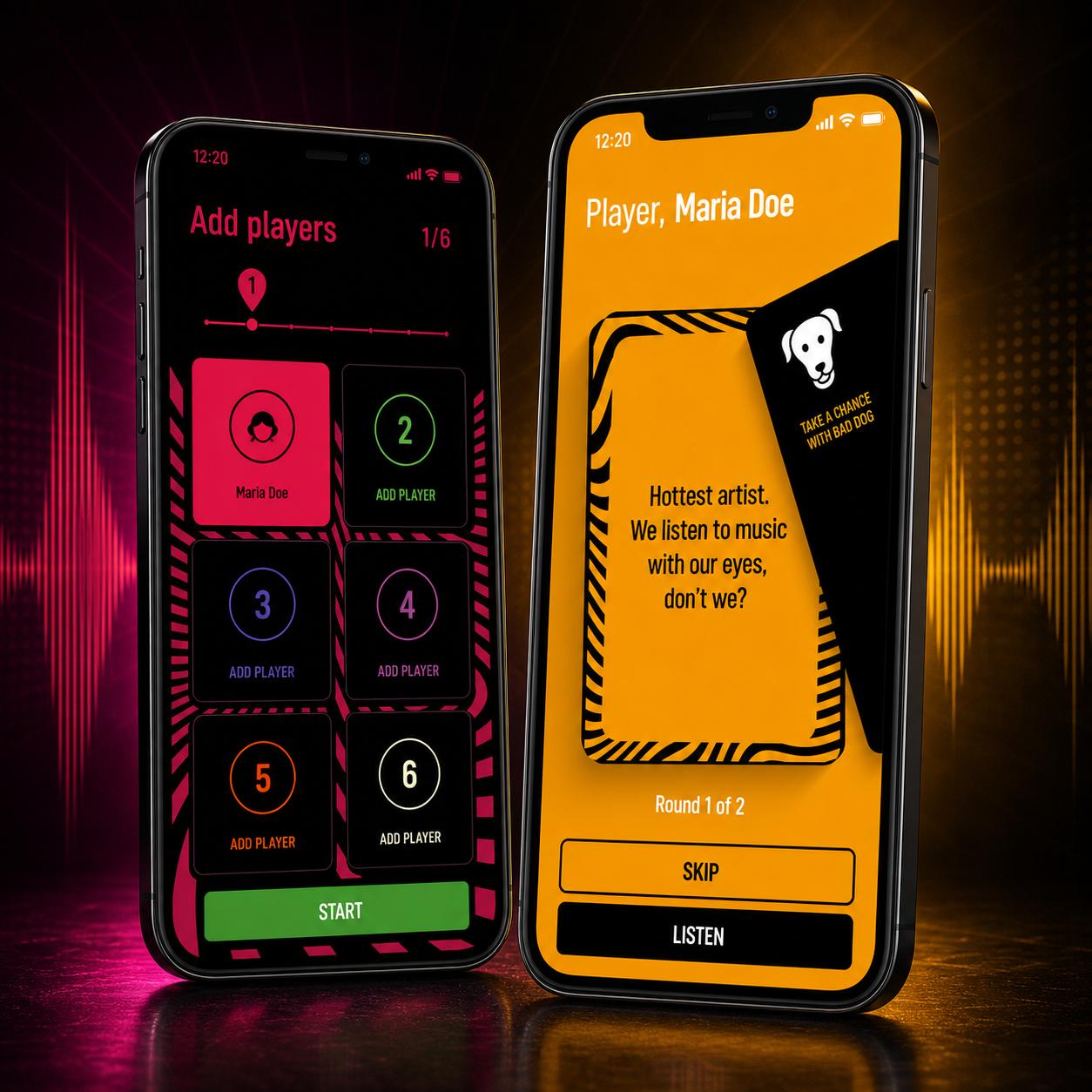 Absolut branded social music game concept displayed on two phones