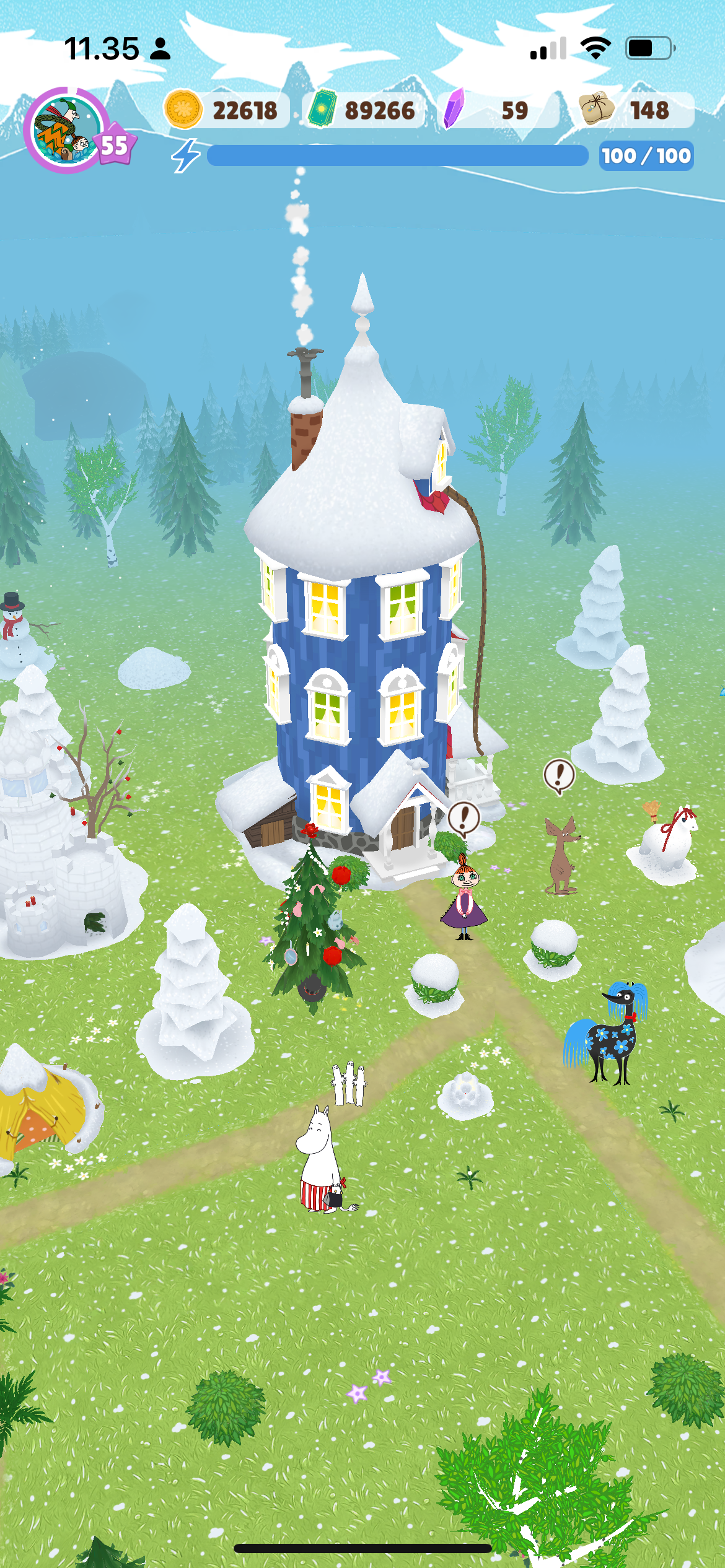 Moomin Move winter season valley with seasonal decorations and custom items